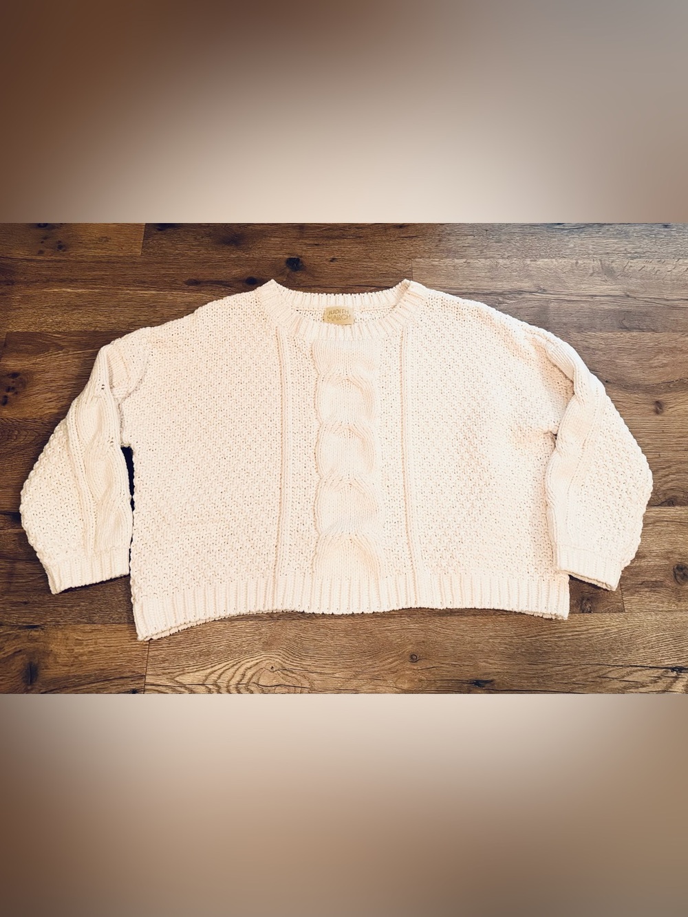 Judith March Cream Cable Knit Crewneck Sweater